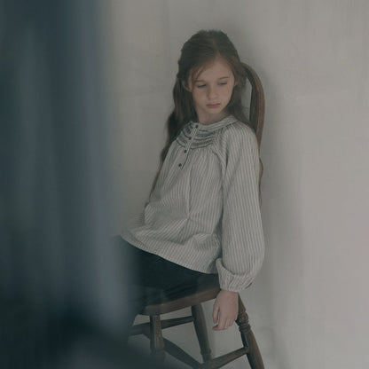 女童米白色条纹棉衬衫