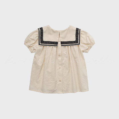 女童米白色棉衬衫