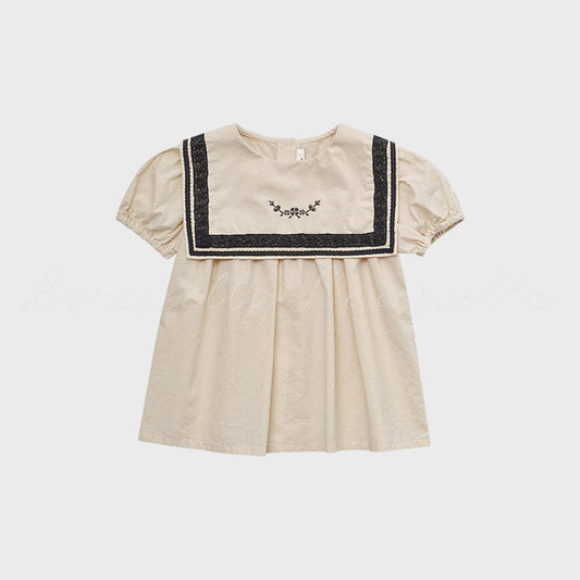 女童米白色棉衬衫