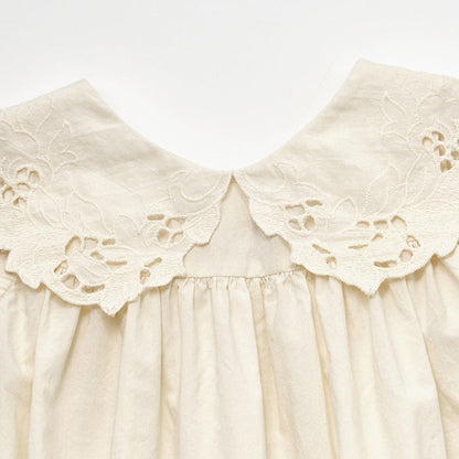 女童白色刺绣棉连衣裙