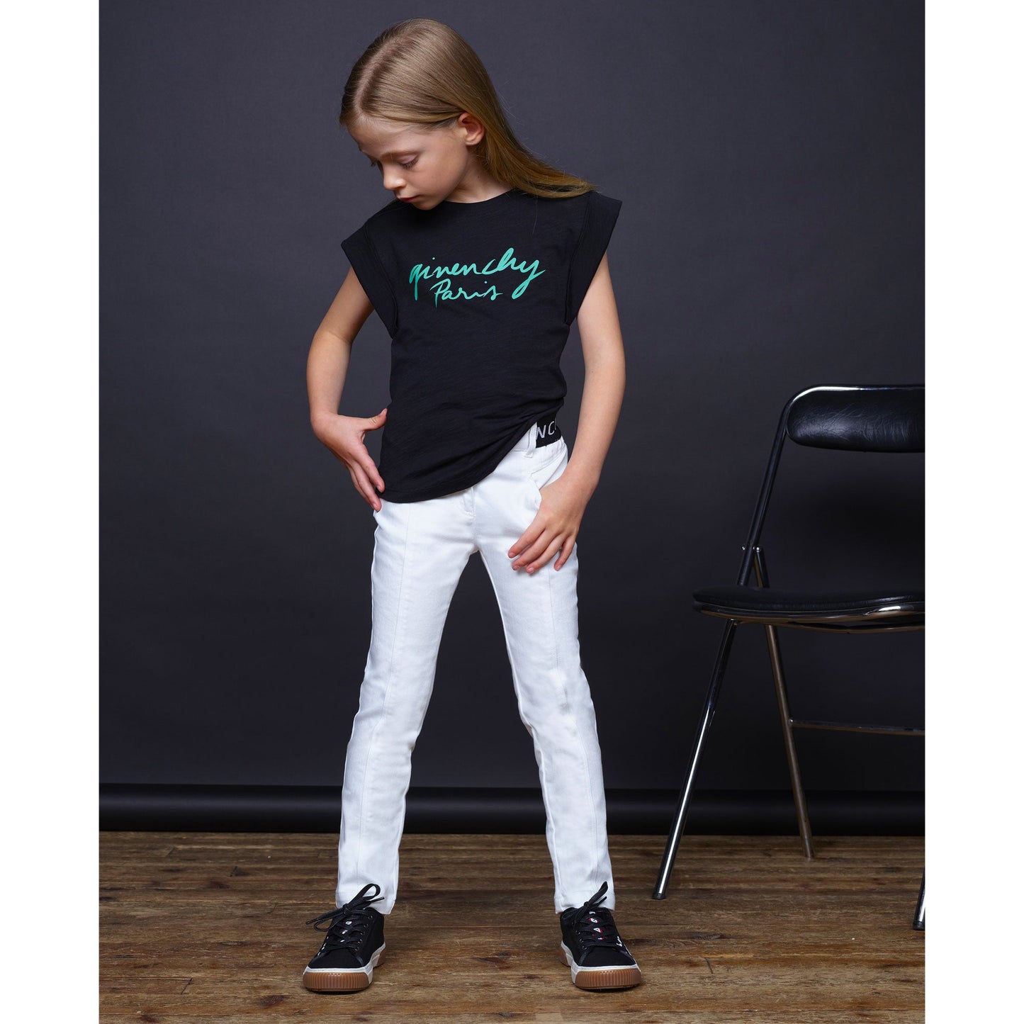 Girls Black Cotton T-shirt