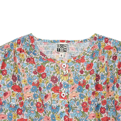 女童蓝色碎花棉衬衫