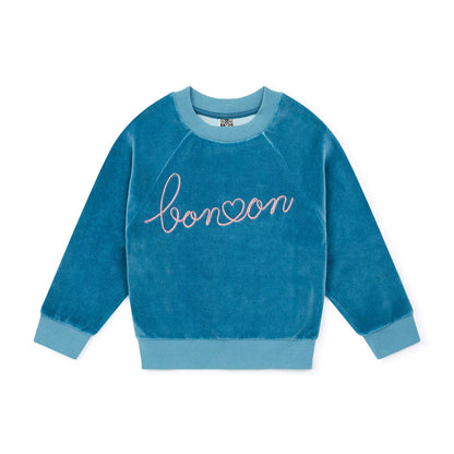 女童蓝色丝绒卫衣