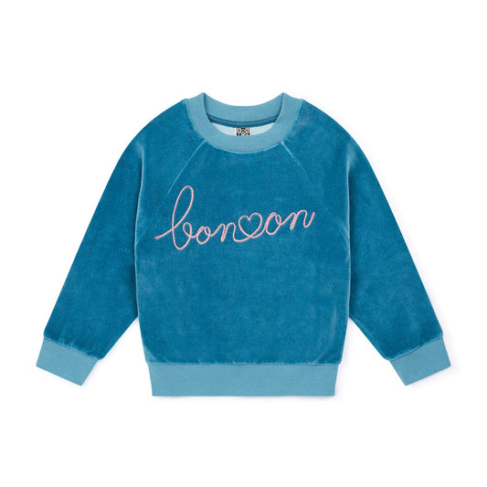 女童蓝色丝绒卫衣