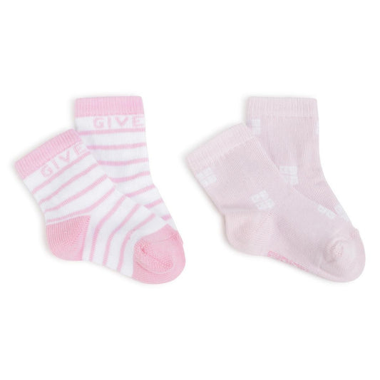女婴粉色条纹棉袜(2件)
