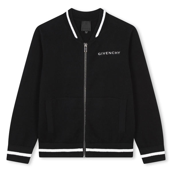 Boys Black Cotton Zip-Up Jacket