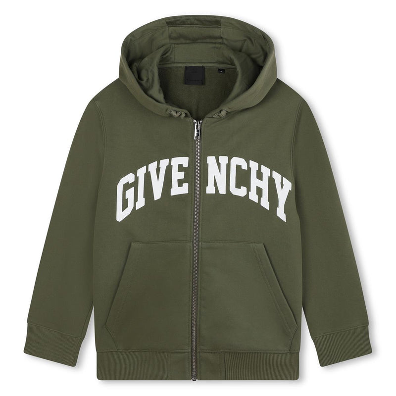 Boys Dark Green Cotton Zip-Up Top