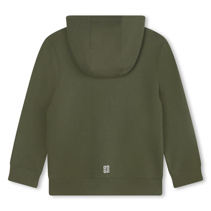 Boys Dark Green Cotton Zip-Up Top