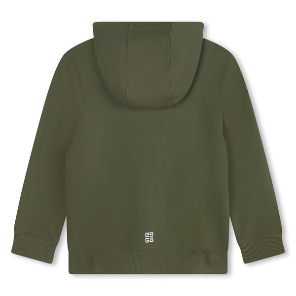 Boys Dark Green Cotton Zip-Up Top