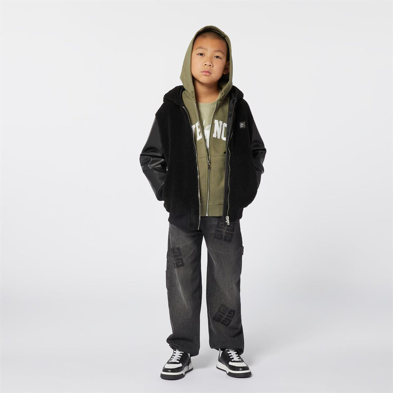 Boys Dark Green Cotton Zip-Up Top