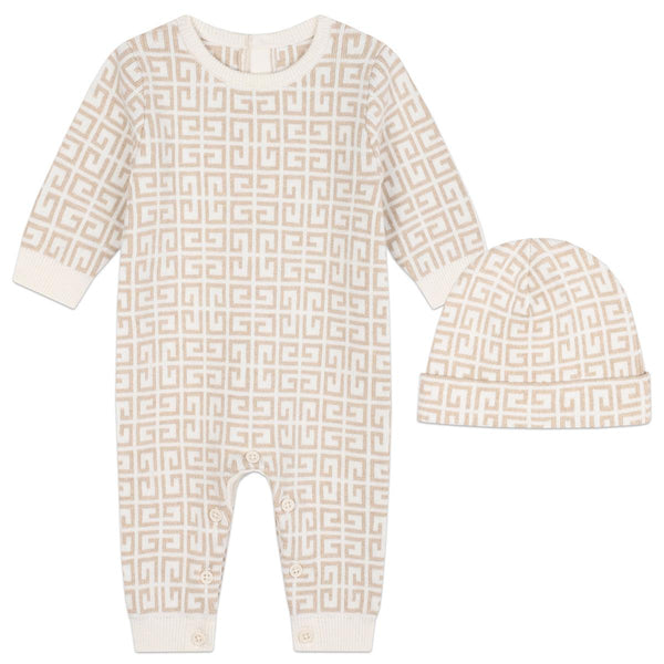 Baby Boys & Girls Beige Cotton Babysuit Set