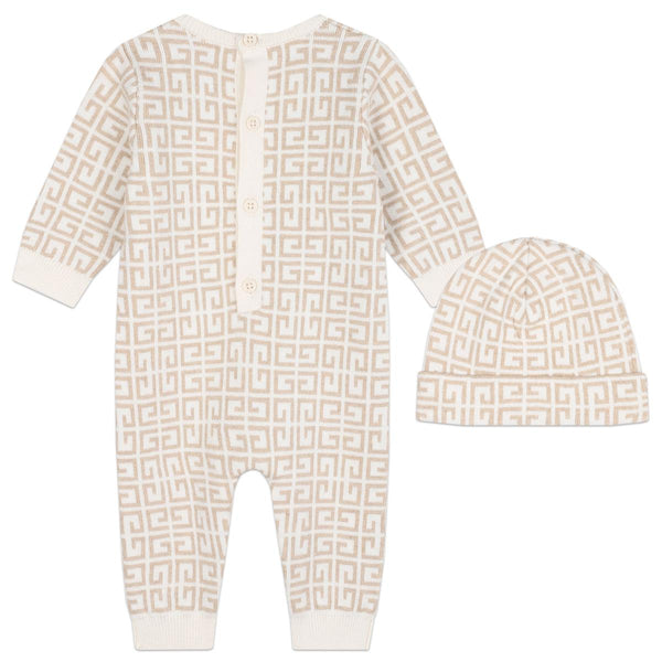 Baby Boys & Girls Beige Cotton Babysuit Set