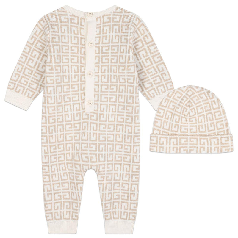 Baby Boys & Girls Beige Cotton Babysuit Set