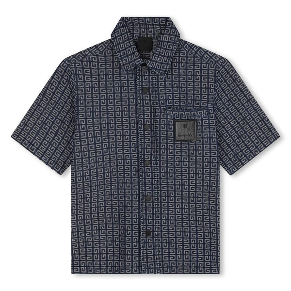 Boys Dark Blue Logo Cotton Shirt