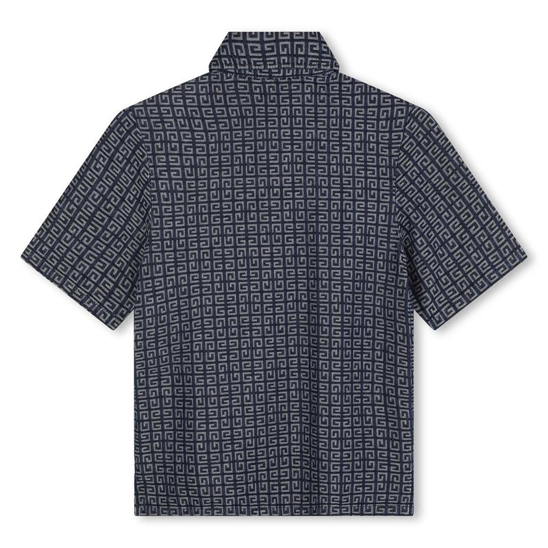 Boys Dark Blue Logo Cotton Shirt