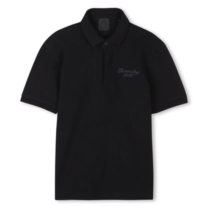男童黑色印花Logo棉Polo衫
