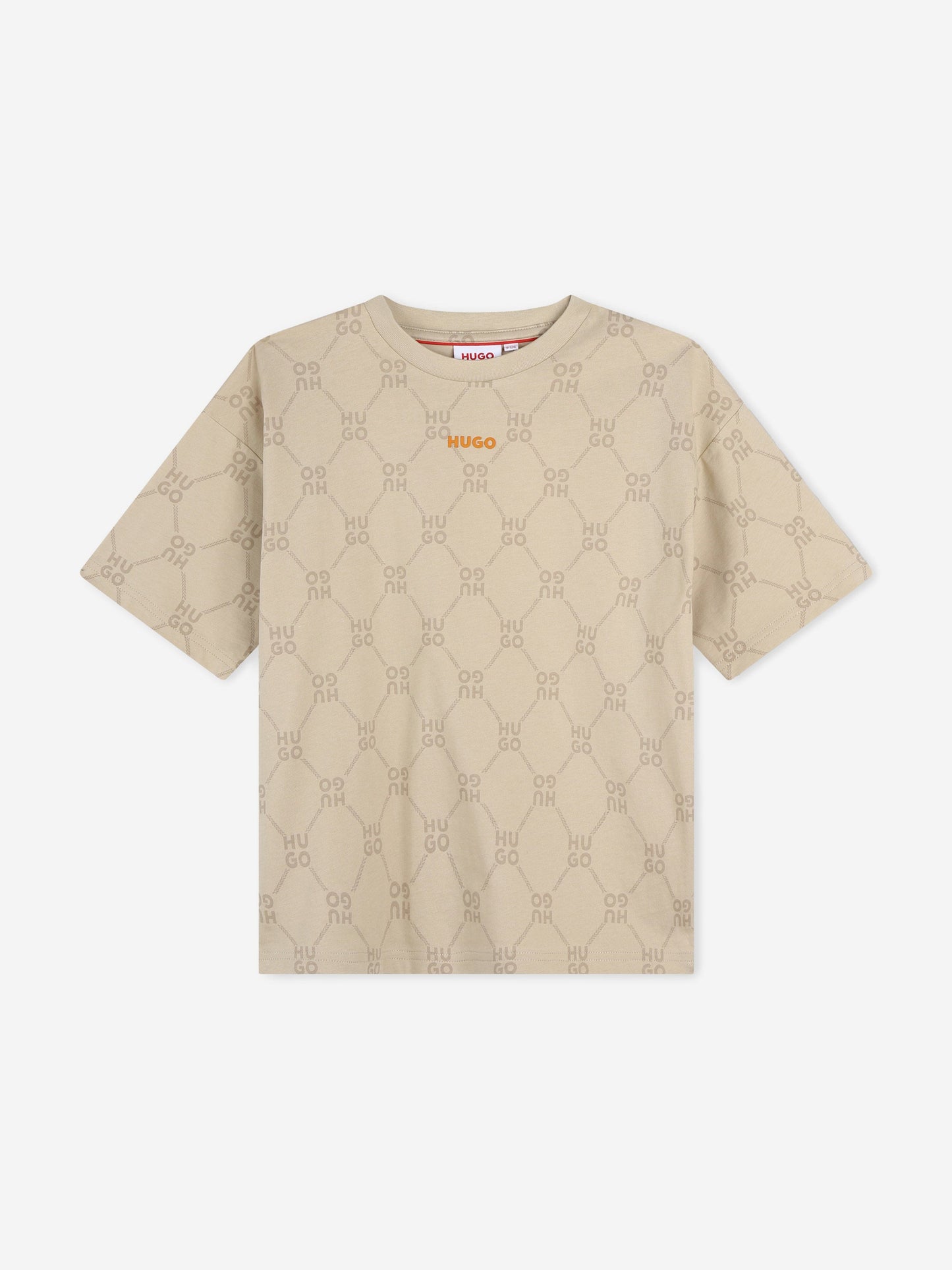 Hugo Boys Monogram Logo T-Shirt in Beige