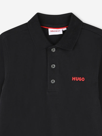 Hugo Boys Long Sleeve Polo Shirt in Black