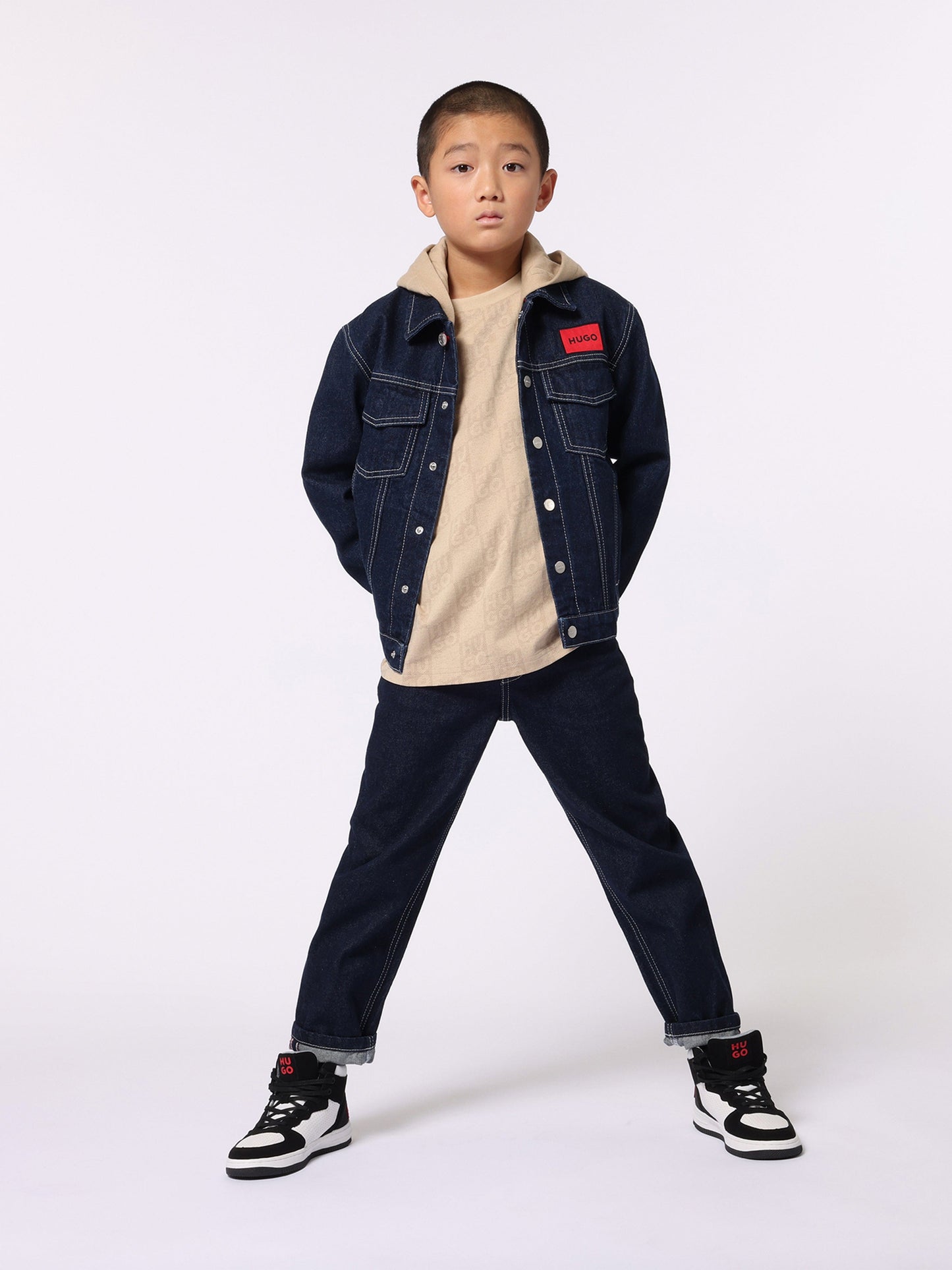 Hugo Boys Hooded Denim Jacket in Blue