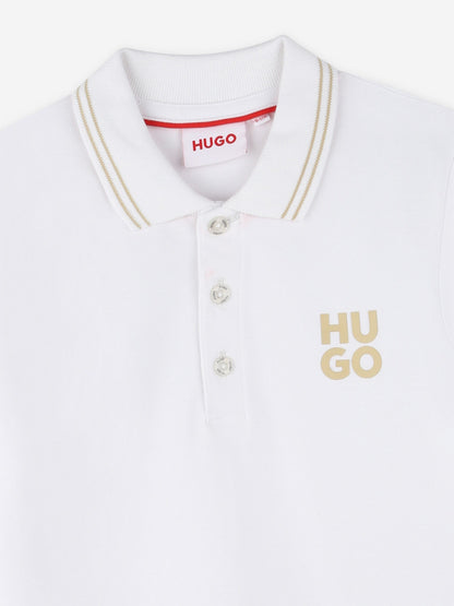 Hugo Boys 白色徽标印花 Polo 衫