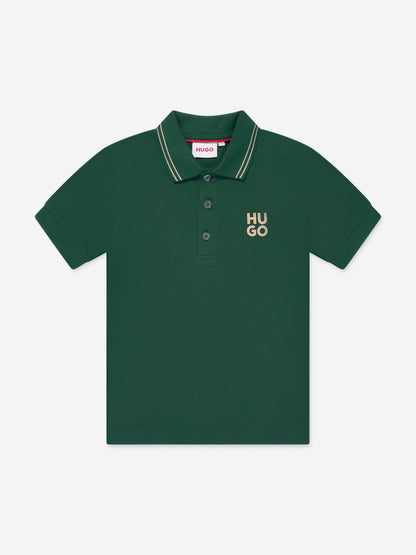 Hugo Boys 绿色徽标印花 Polo 衫