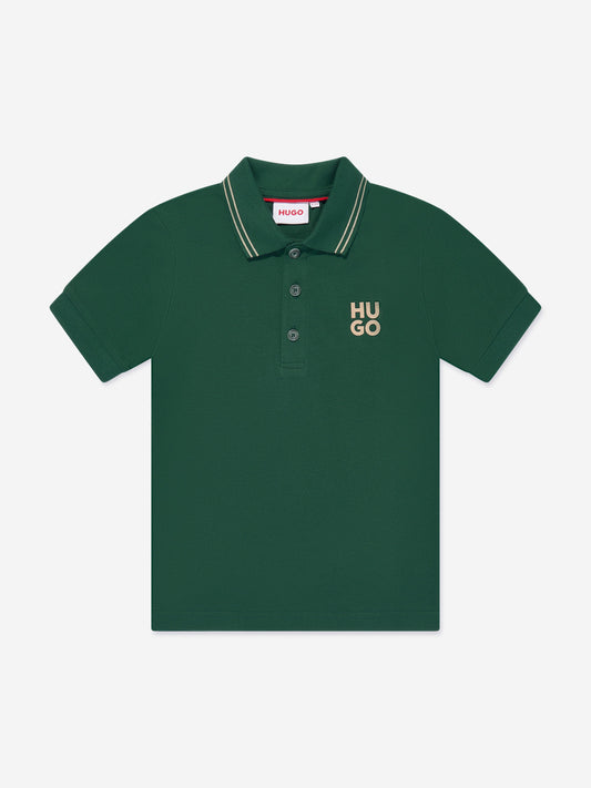 Hugo Boys 绿色徽标印花 Polo 衫