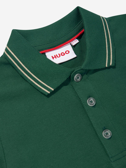 Hugo Boys 绿色徽标印花 Polo 衫