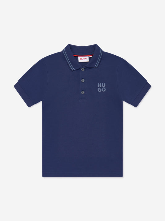Hugo Boys 蓝色徽标印花 Polo 衫