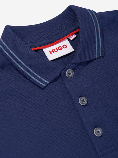 Hugo Boys 蓝色徽标印花 Polo 衫