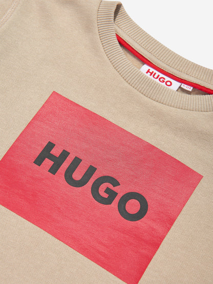 Hugo Boys 米色徽标印花运动衫