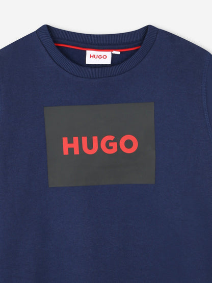 Hugo Boys Logo Print Sweatshirt in Blue