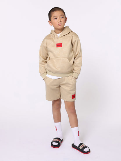 Hugo Boys 米色徽标连帽衫