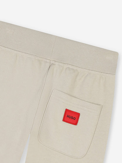 Hugo Boys Logo Print Joggers in Beige