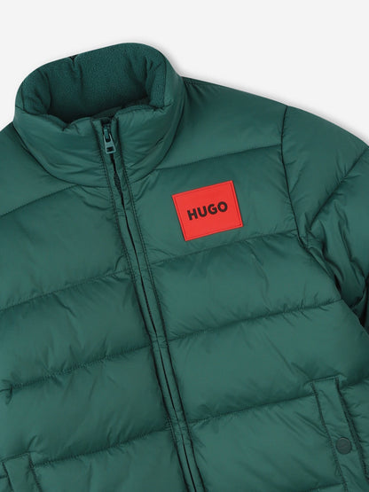 Hugo Boys Logo Puffer Jacket in Green