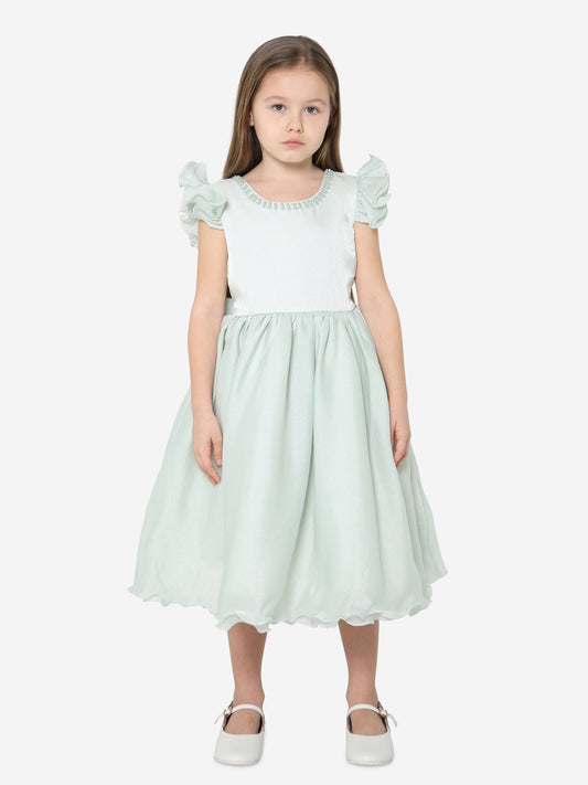 iAMe 女童荷叶边细节 A 字形连衣裙（绿色）