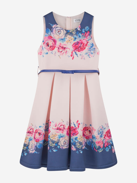 iAMe 女童粉色花朵印花连衣裙