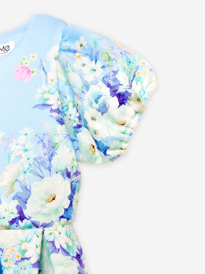 iAMe 女童蓝色花朵印花连衣裙