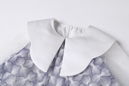 女童绀青色瓷纹礼服裙