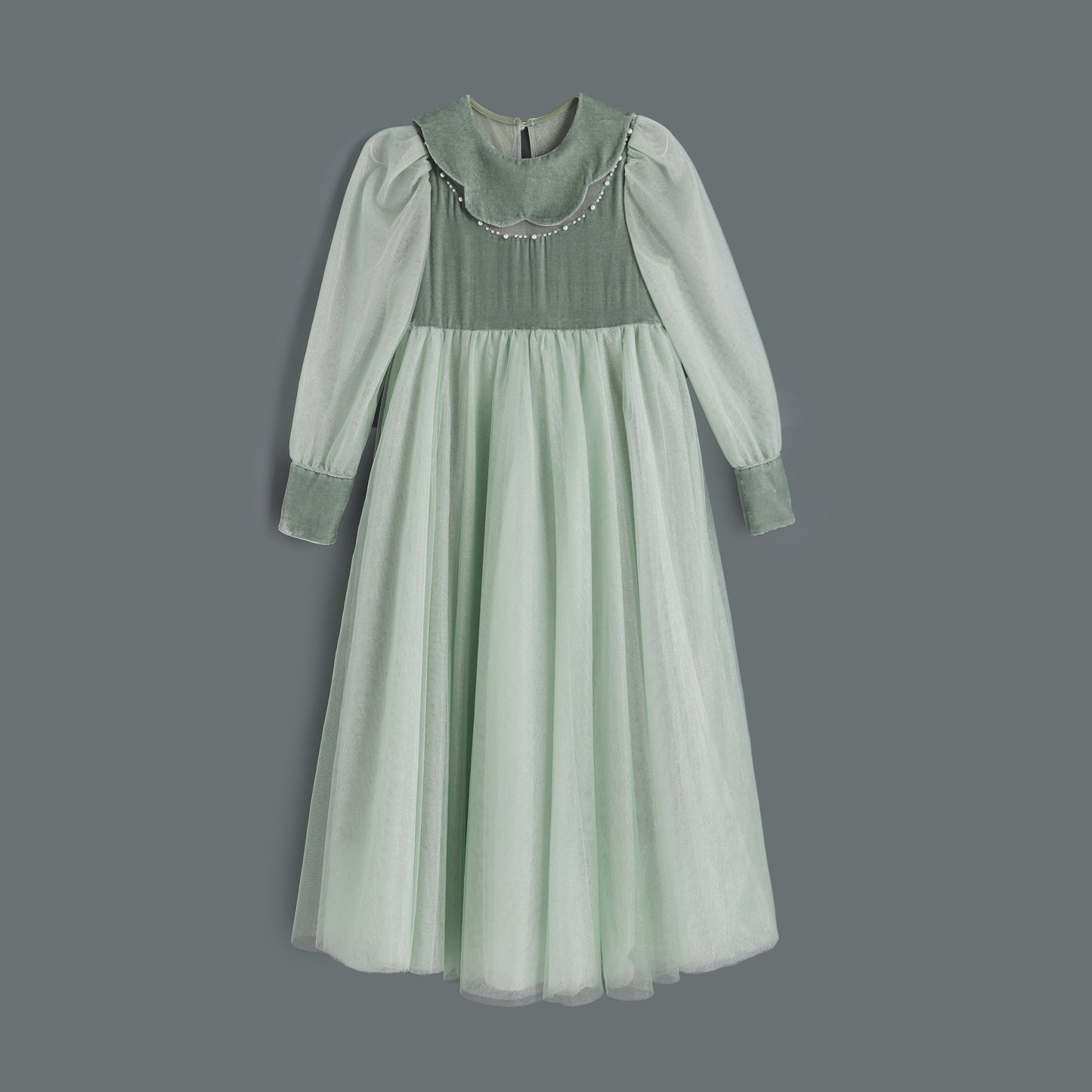 女童天青色礼服长裙