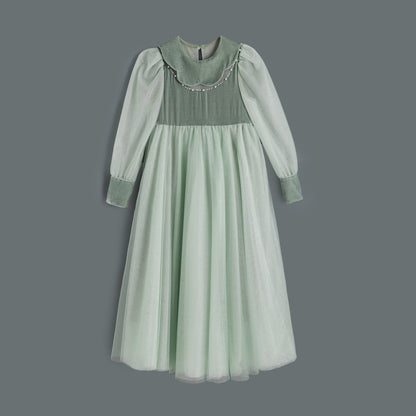 女童天青色礼服长裙