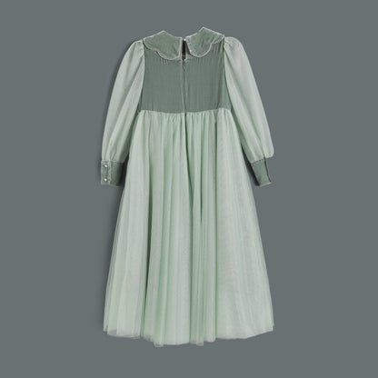 女童天青色礼服长裙