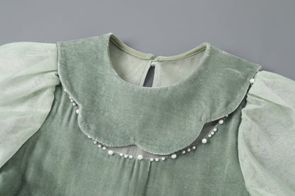 女童天青色礼服长裙