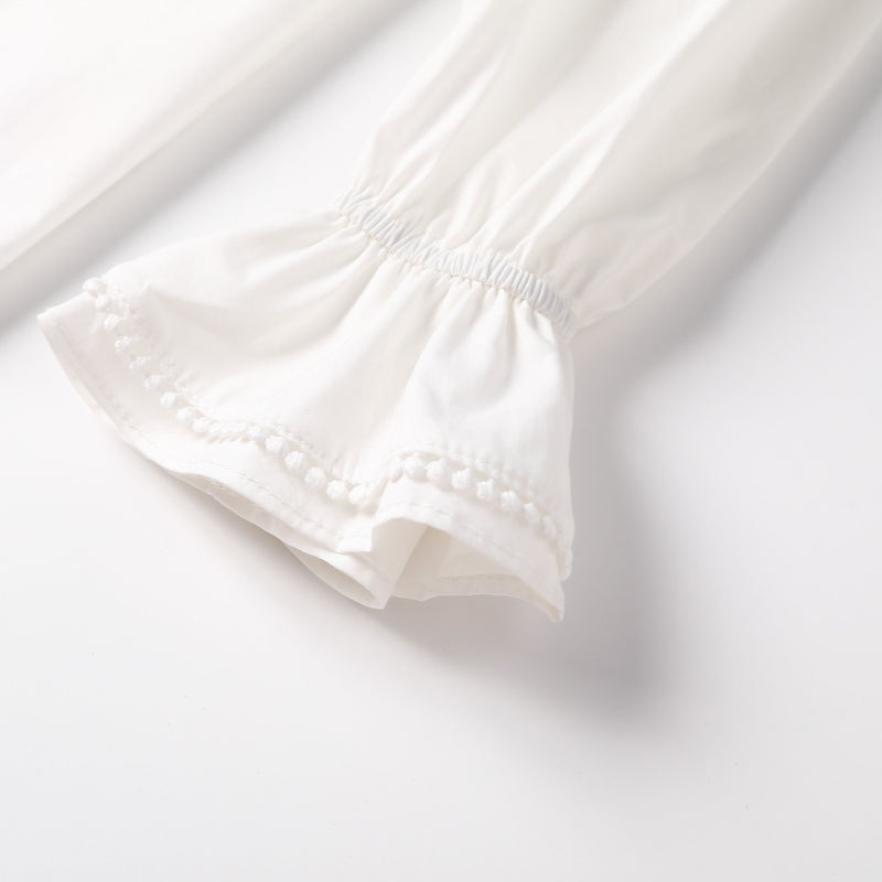女童白色纯棉荷叶领衬衫