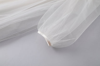 女童编织领香槟色纱裙