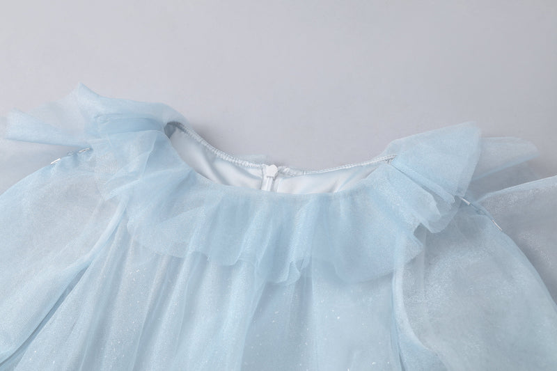 女童云蓝色荷叶袖礼服裙