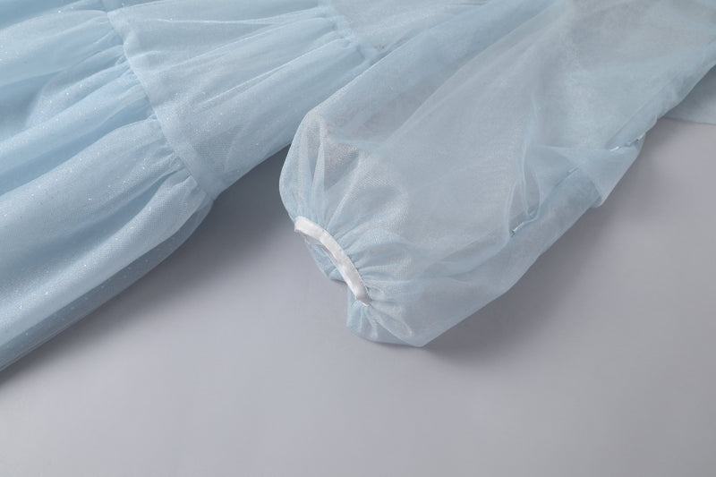女童云蓝色荷叶袖礼服裙