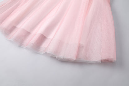女童檀粉色瓷形纱袖礼服裙