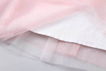 女童檀粉色瓷形纱袖礼服裙