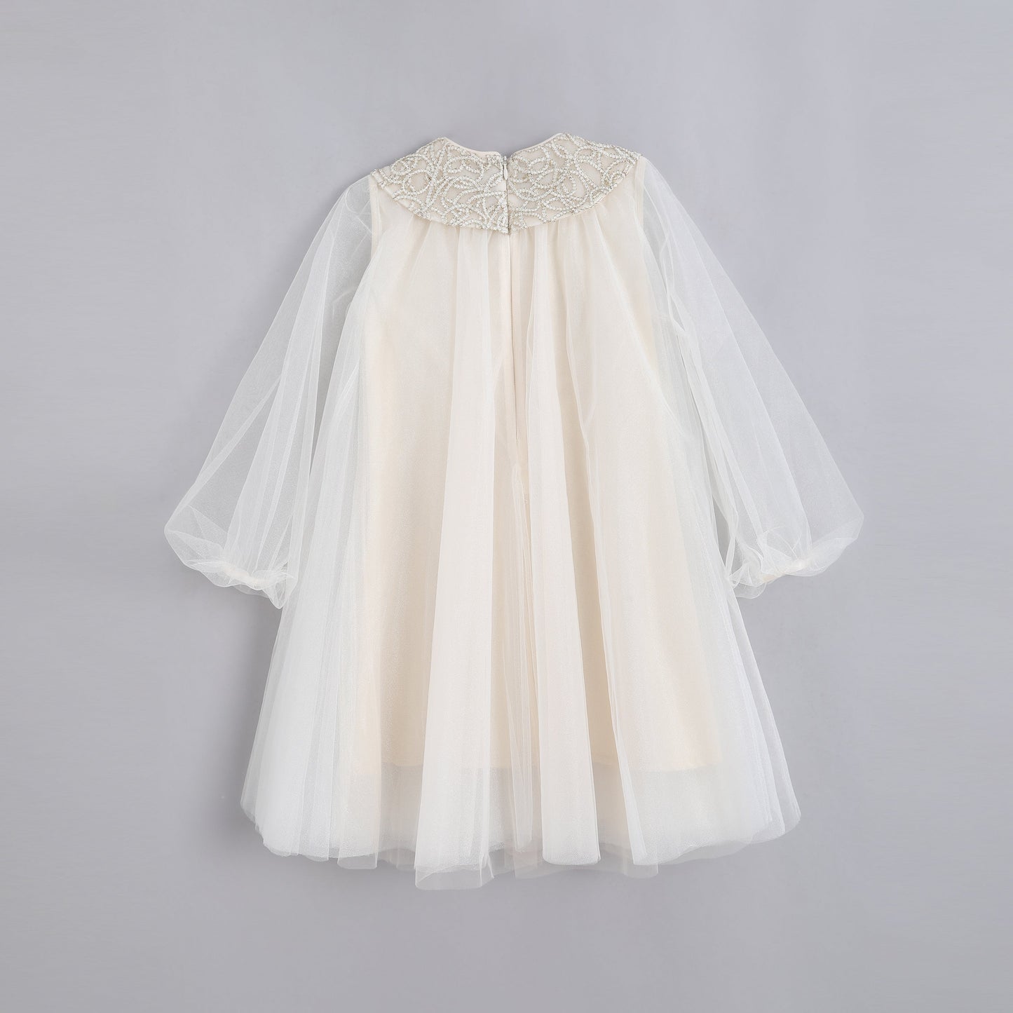 女童编织领香槟色纱裙