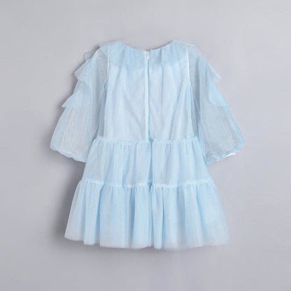 女童云蓝色荷叶袖礼服裙
